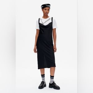 Black textured slip dress